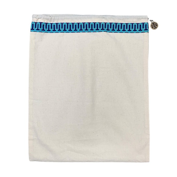 New Tory Burch Dust Bag 15 in x 12 Canvas Drawstring Strap Geometric Trim Charm - Picture 1 of 6